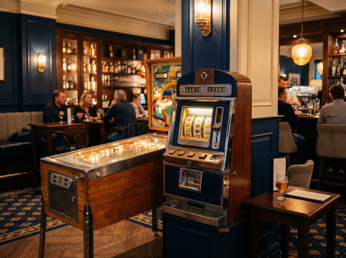 Klassiek vormgegeven speelautomaten zonder merkuitingen