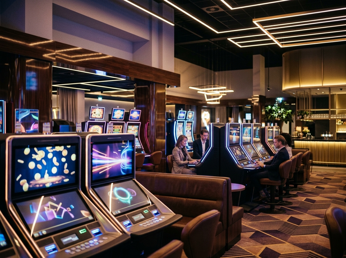 Entertainmentzone met generieke jackpotautomaten zonder merknamen